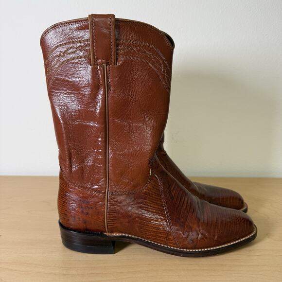 Justin Lizard Boots Women's 7 C Wide 3113 Cowgirl Boots Peanut Brittle Western - Picture 4 of 13